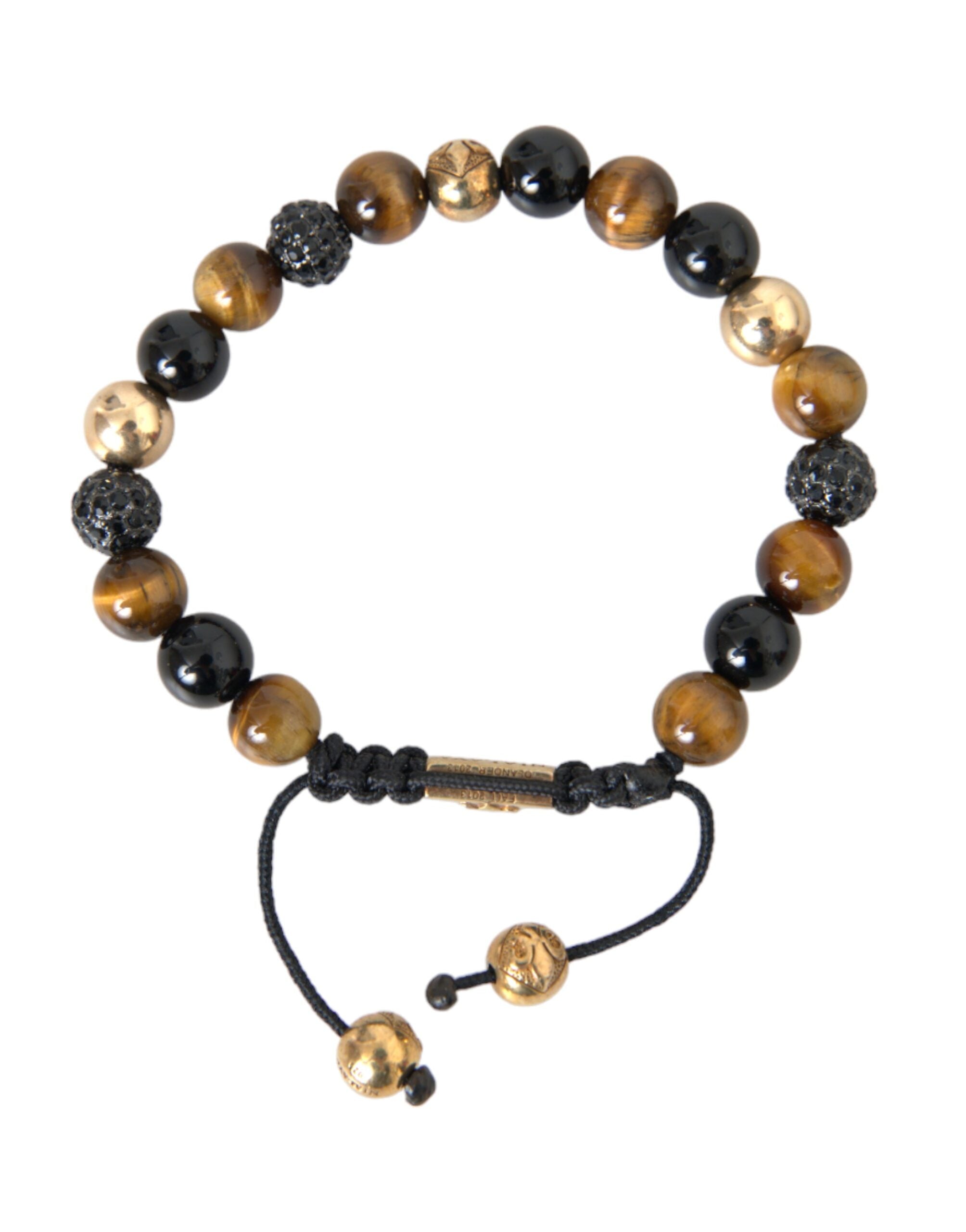 Nialaya CZ Ball Tiger Eye Stone Copper Beaded Men Bracelet