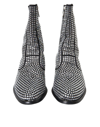 Dolce &amp; Gabbana Black Rhinestone Crystal Chelsea Boots Shoes