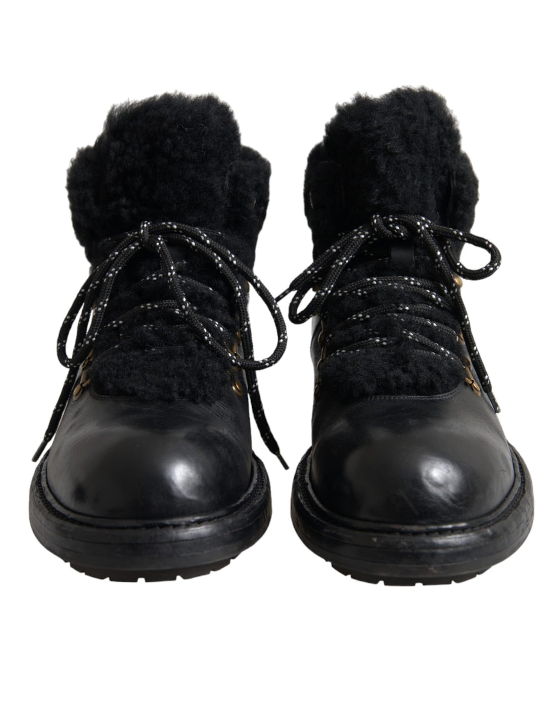 Dolce &amp; Gabbana Black Leather Bernini Shearling Boots Shoes