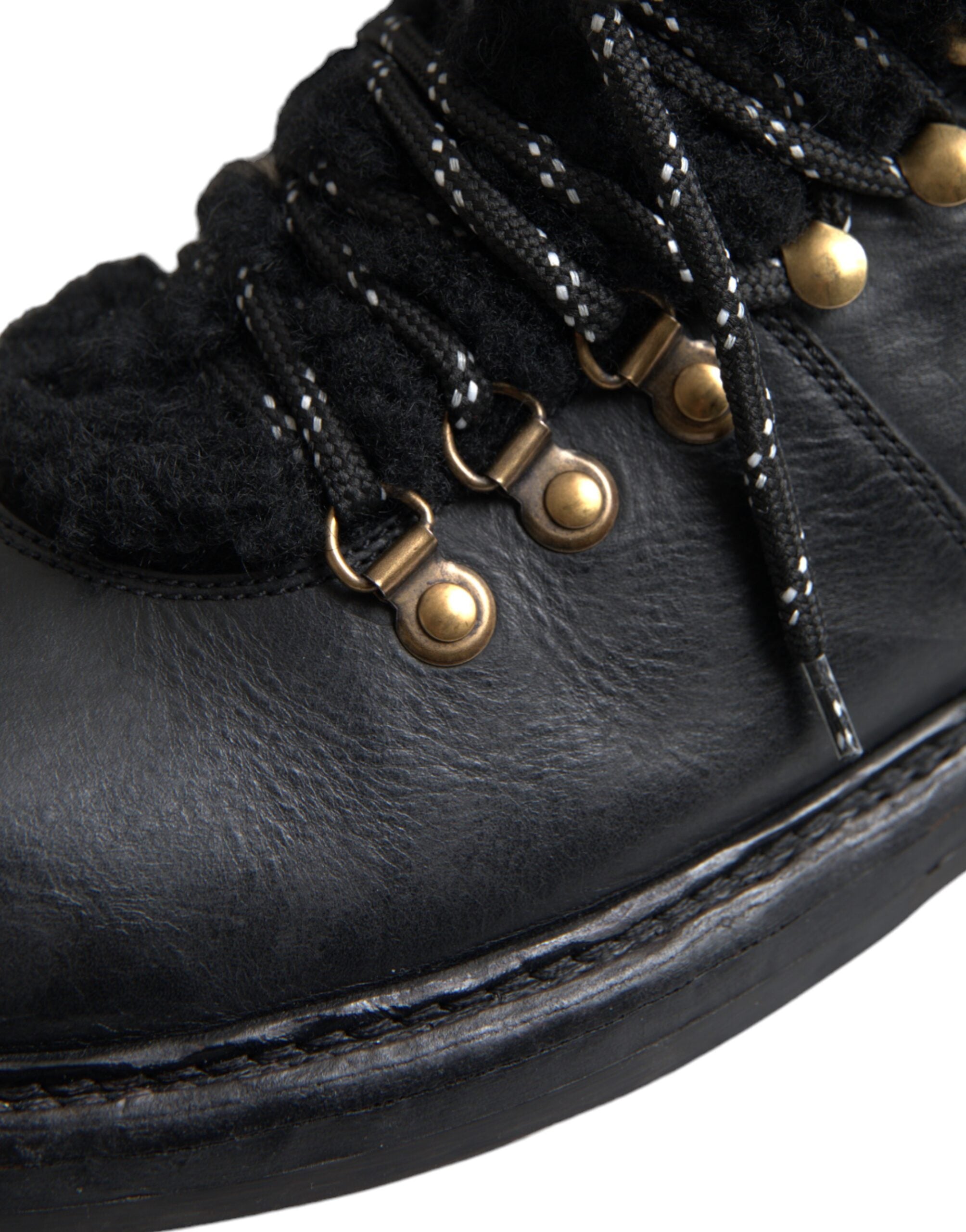 Dolce &amp; Gabbana Black Leather Bernini Shearling Boots Shoes