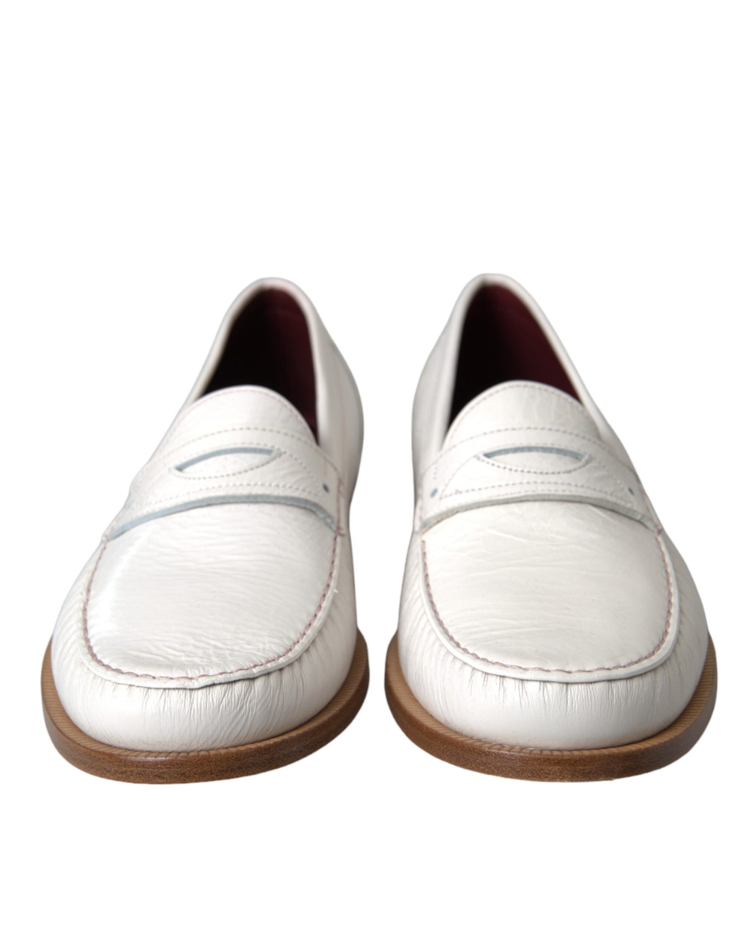 Dolce &amp; Gabbana White Leather Slip On Mocassin Loafers Shoes