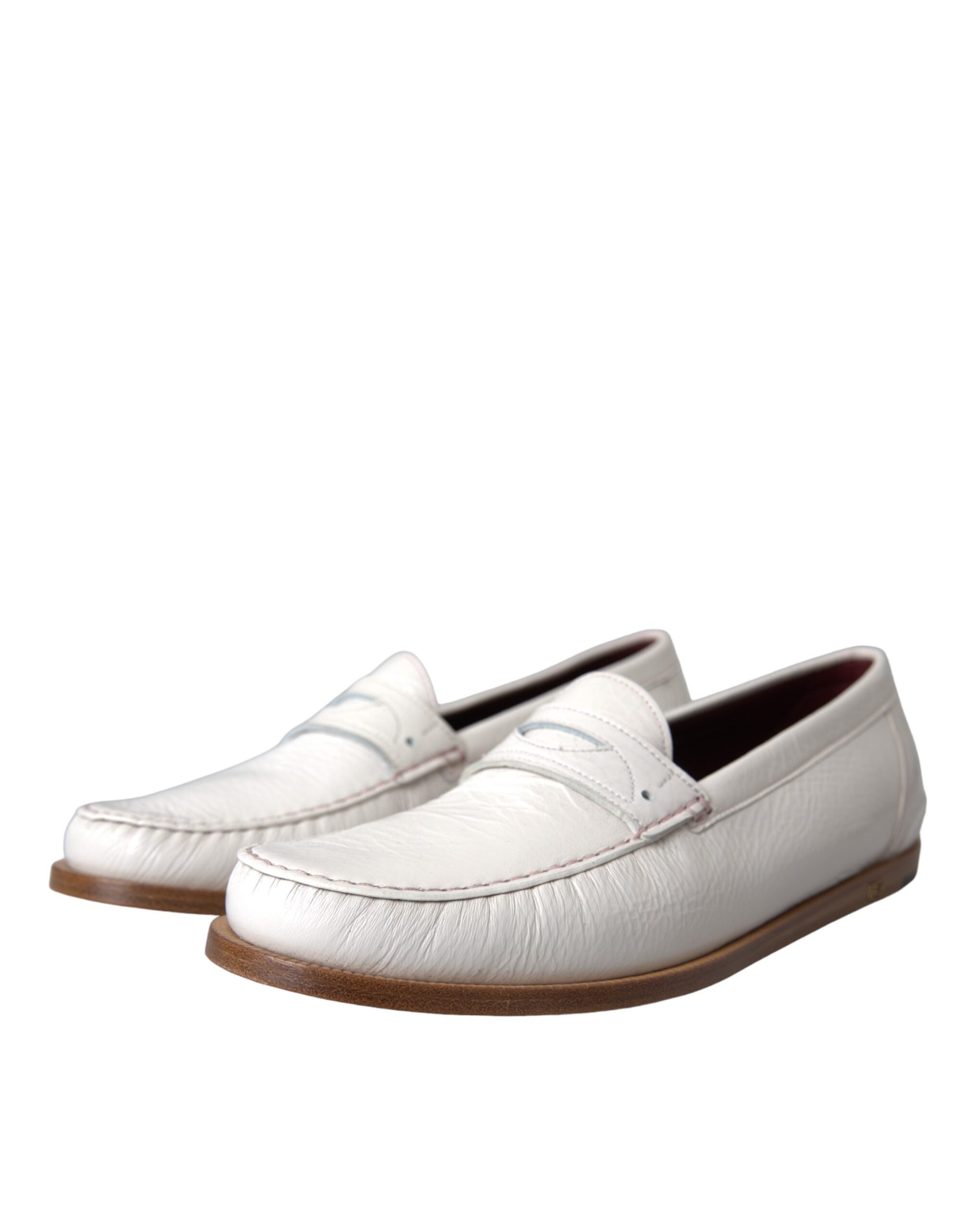 Dolce &amp; Gabbana White Leather Slip On Mocassin Loafers Shoes