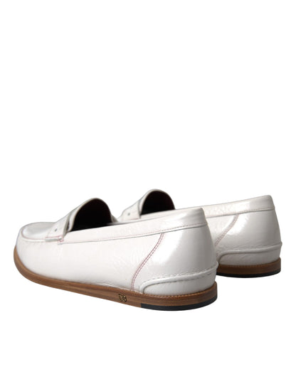 Dolce &amp; Gabbana White Leather Slip On Mocassin Loafers Shoes