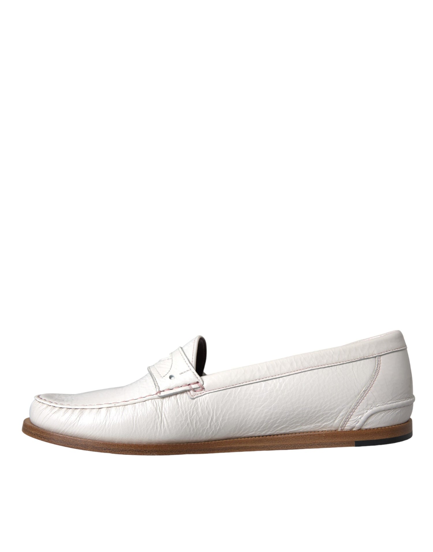 Dolce &amp; Gabbana White Leather Slip On Mocassin Loafers Shoes