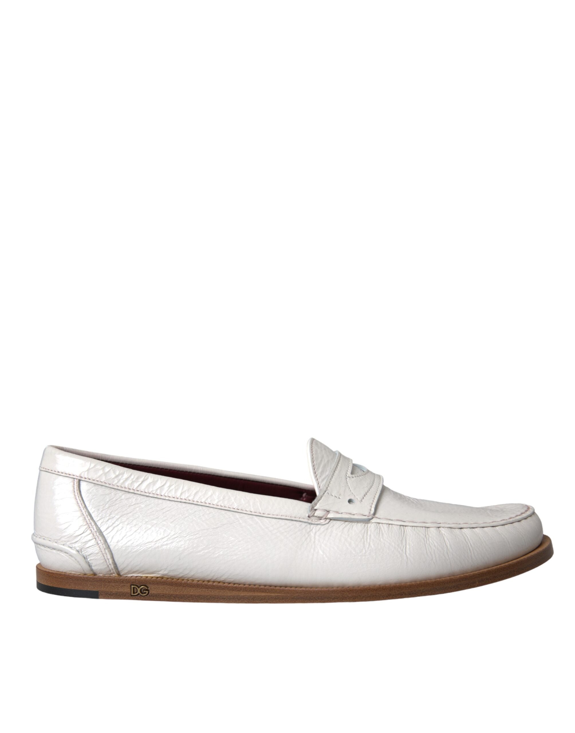 Dolce &amp; Gabbana White Leather Slip On Mocassin Loafers Shoes