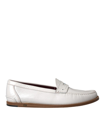 Dolce &amp; Gabbana White Leather Slip On Mocassin Loafers Shoes