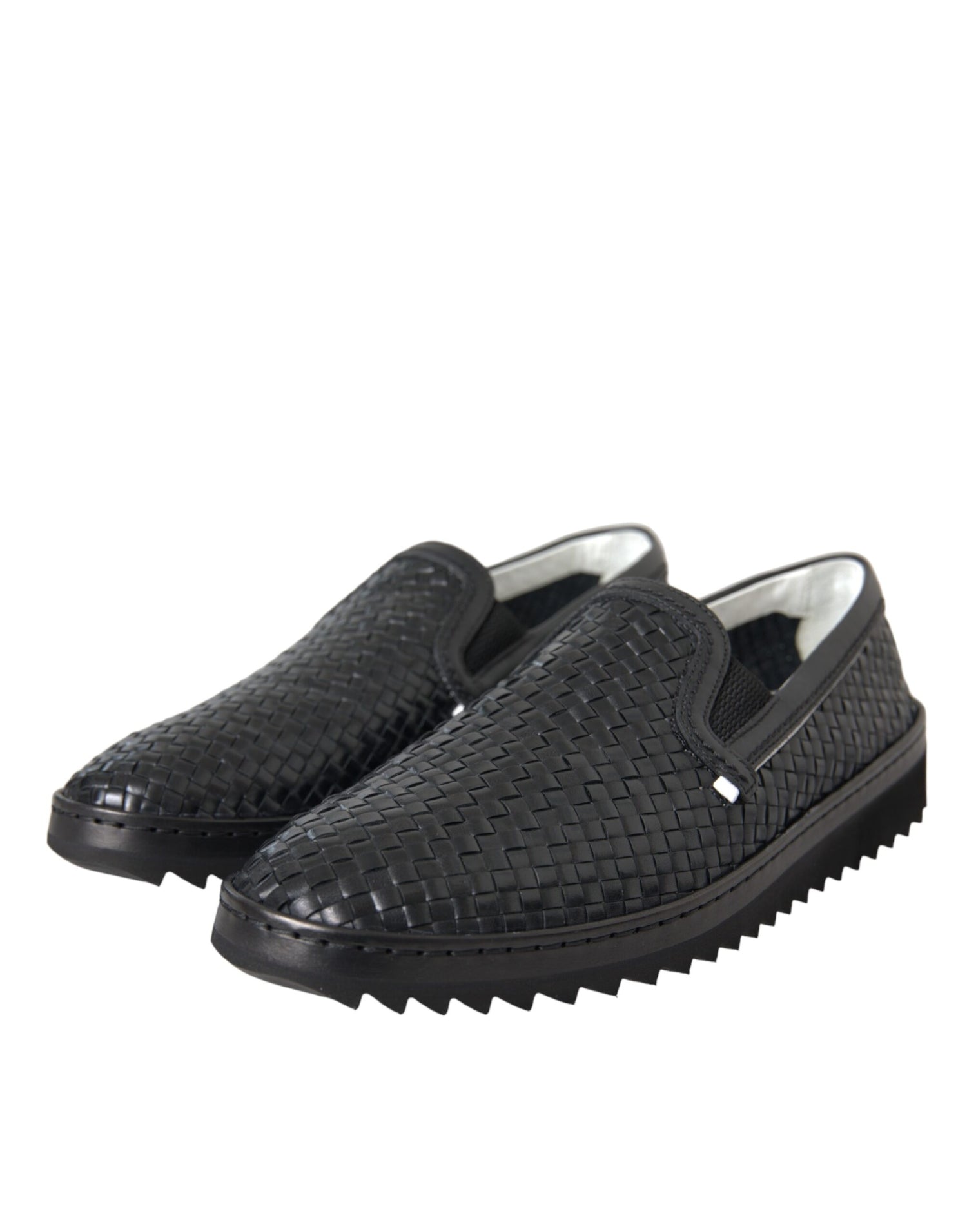 Dolce &amp; Gabbana Black Woven Buffalo Leather Men Loafers Shoes