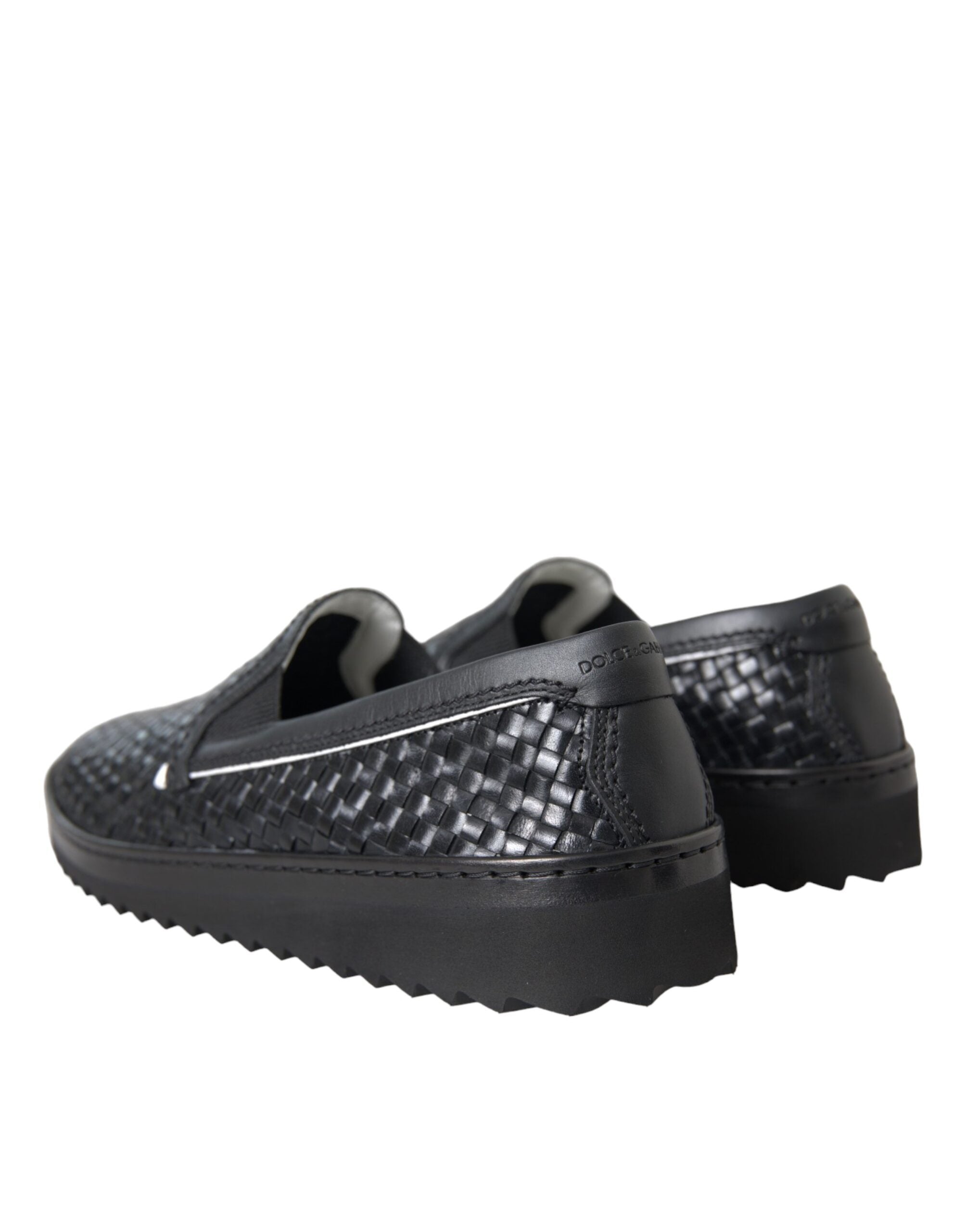 Dolce &amp; Gabbana Black Woven Buffalo Leather Men Loafers Shoes