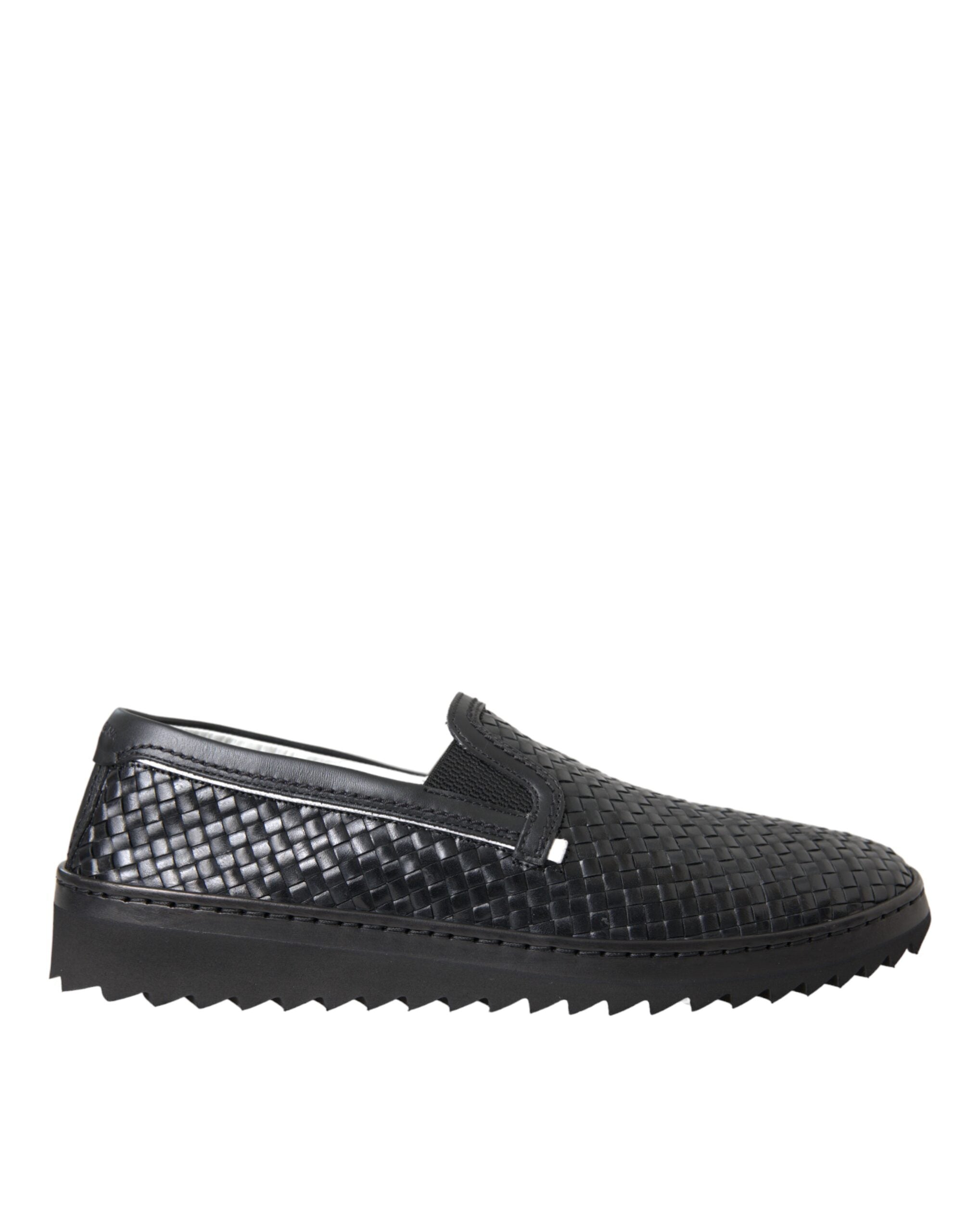 Dolce &amp; Gabbana Black Woven Buffalo Leather Men Loafers Shoes