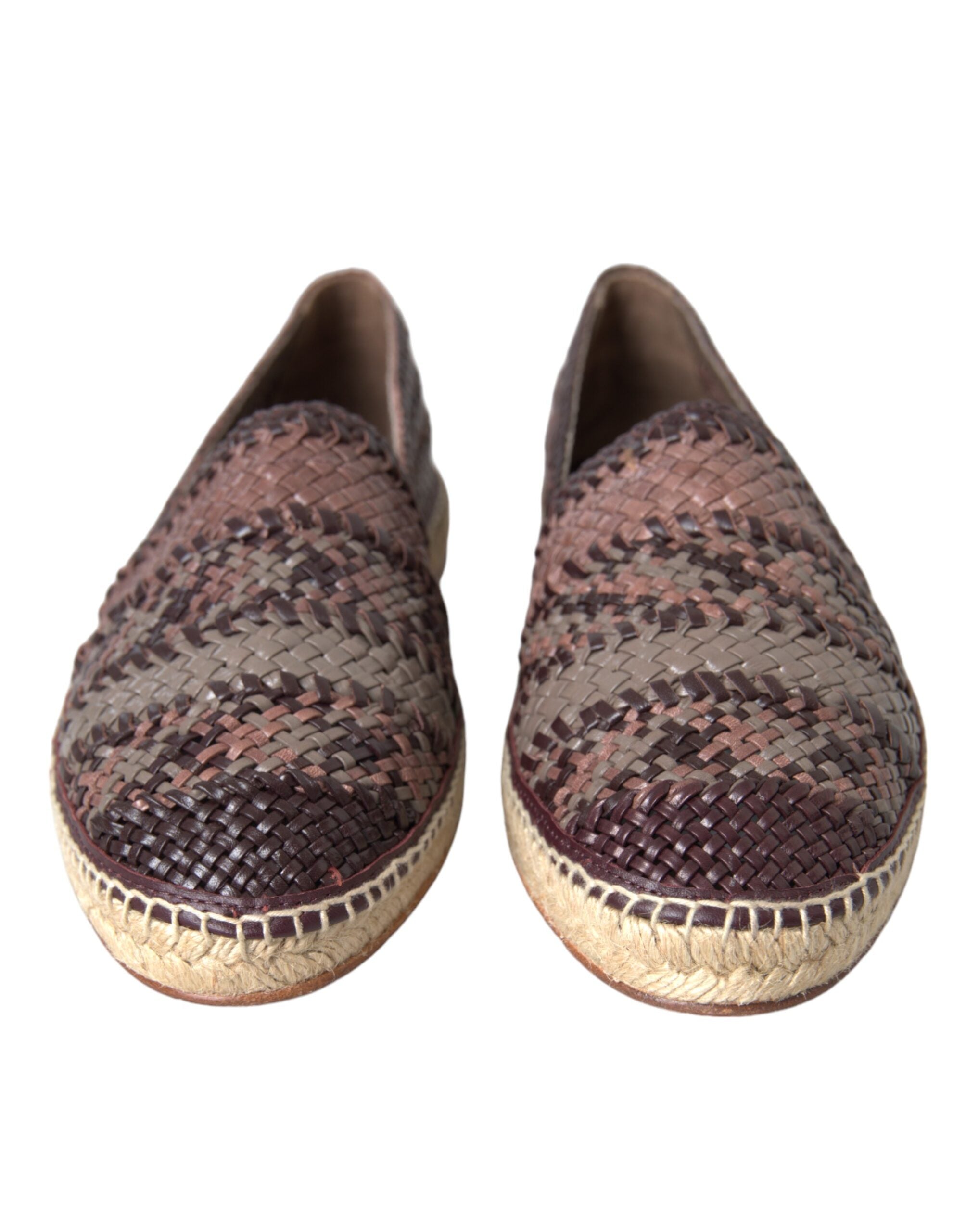 Dolce &amp; Gabbana Brown Buffalo Leather Espadrille Flats Shoes