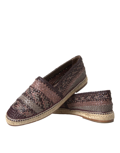 Dolce &amp; Gabbana Brown Buffalo Leather Espadrille Flats Shoes