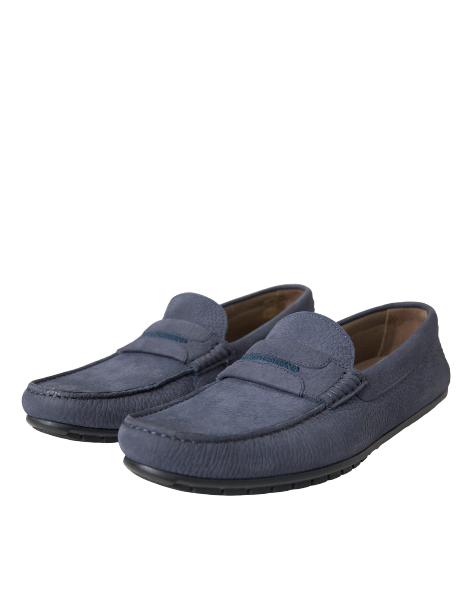 Dolce &amp; Gabbana Blue Calf Leather Slip On Moccasin Shoes