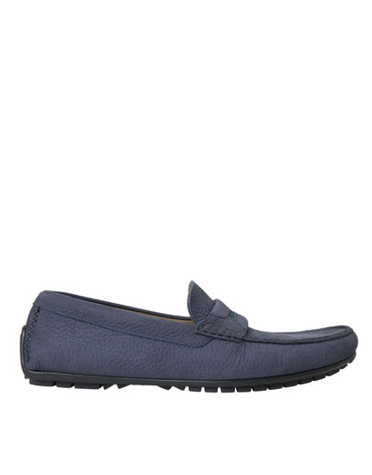 Dolce &amp; Gabbana Blue Calf Leather Slip On Moccasin Shoes