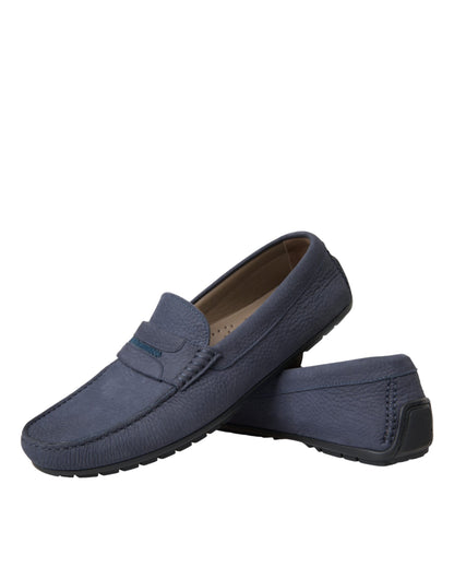 Dolce &amp; Gabbana Blue Calf Leather Slip On Moccasin Shoes