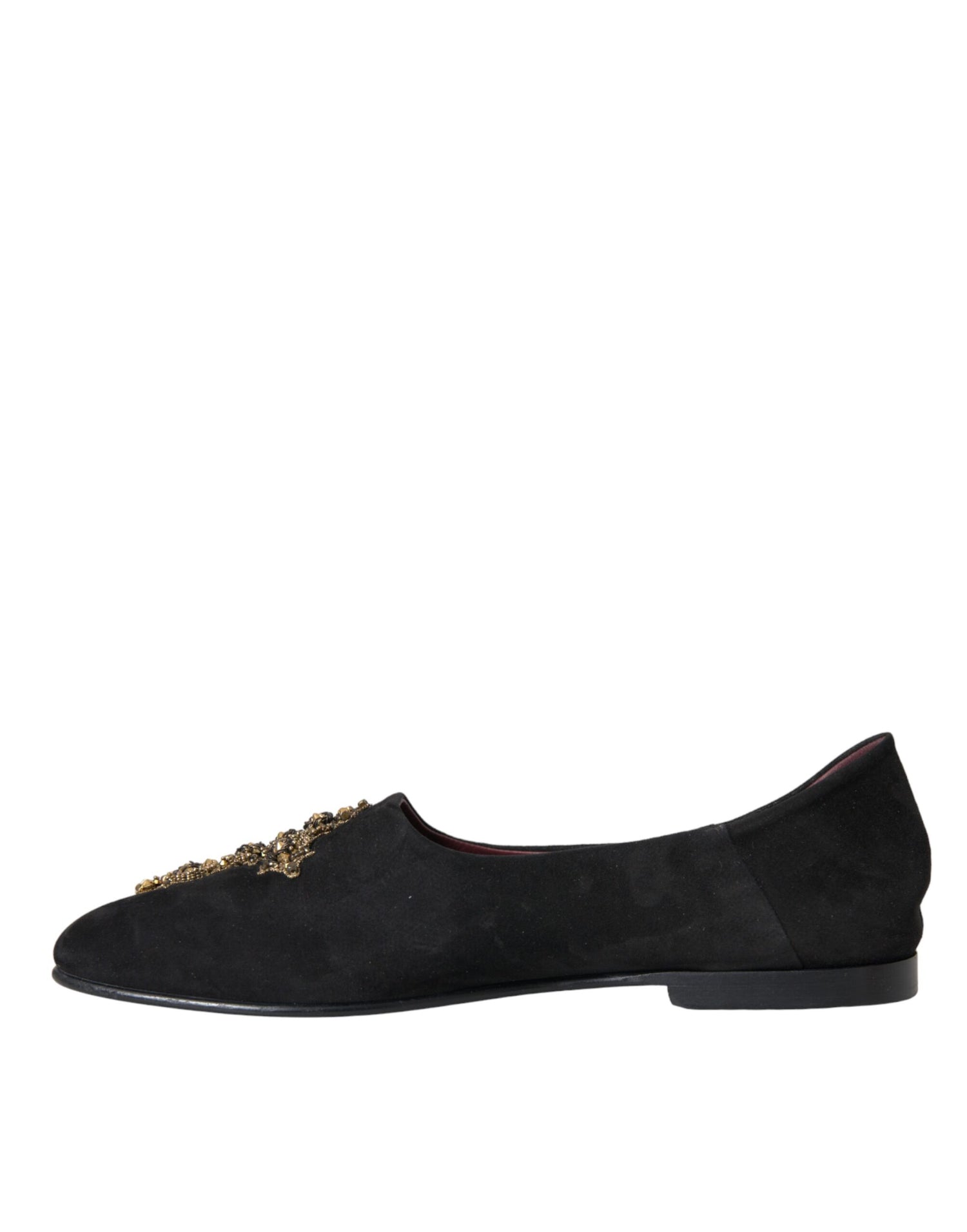 Dolce &amp; Gabbana Black Suede Gold Cross Slip On Loafer Shoes