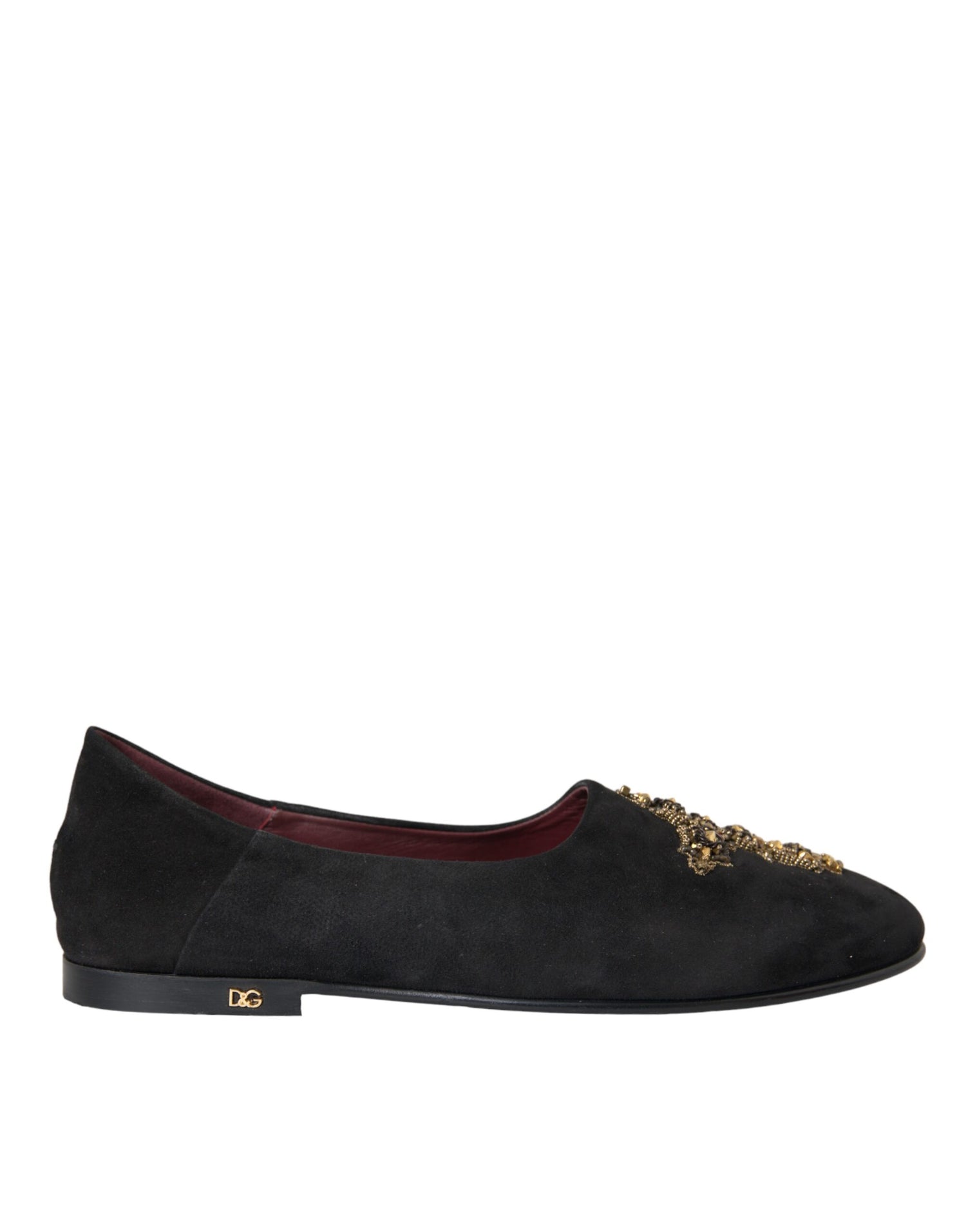 Dolce &amp; Gabbana Black Suede Gold Cross Slip On Loafer Shoes