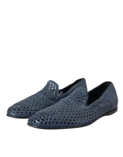 Dolce &amp; Gabbana Blue Woven Leather Slip On Loafers Men Shoes