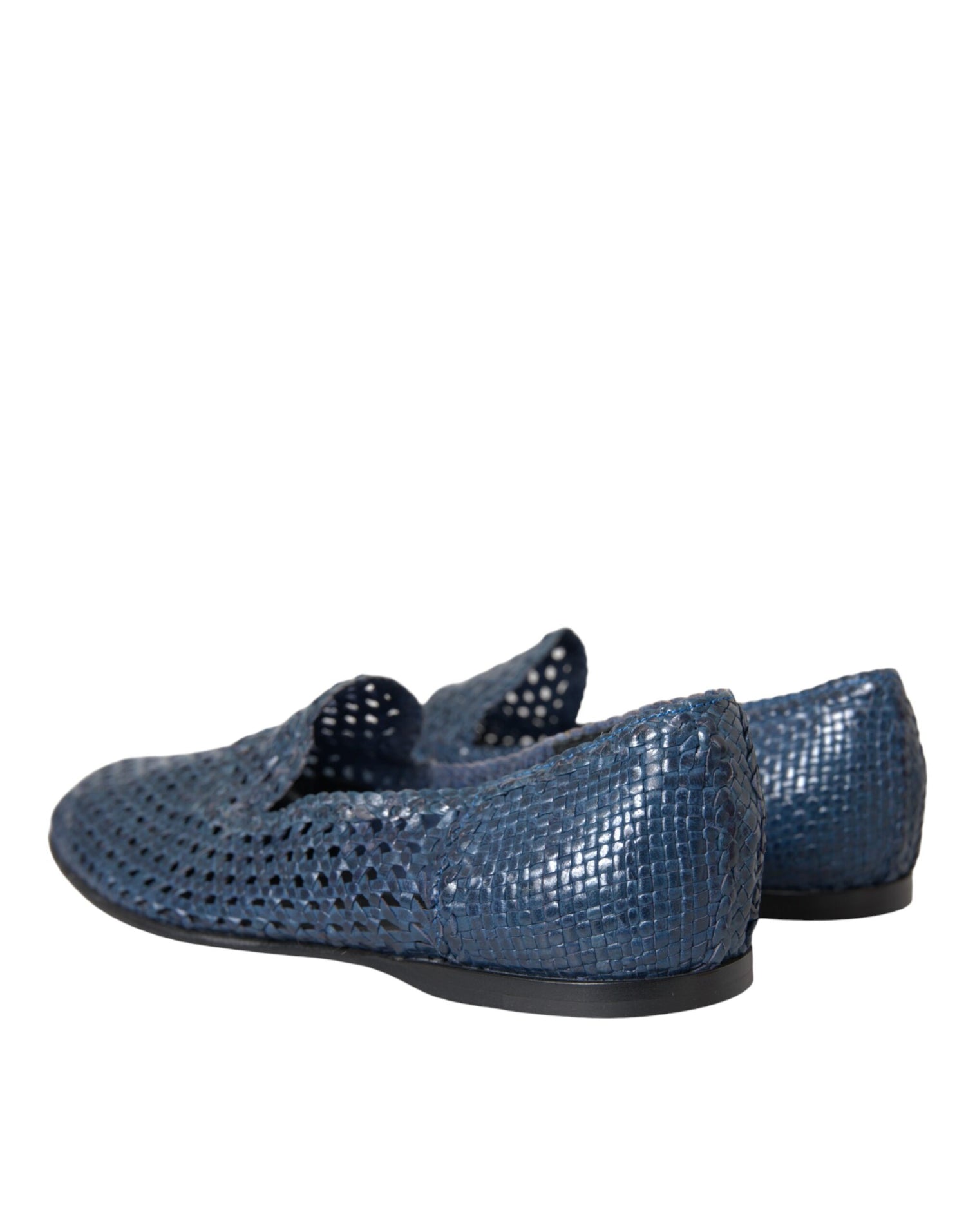 Dolce &amp; Gabbana Blue Woven Leather Slip On Loafers Men Shoes