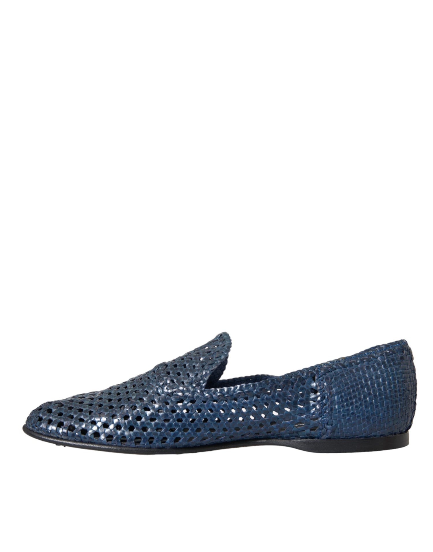 Dolce &amp; Gabbana Blue Woven Leather Slip On Loafers Men Shoes