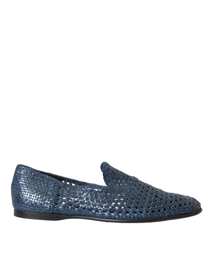 Dolce &amp; Gabbana Blue Woven Leather Slip On Loafers Men Shoes