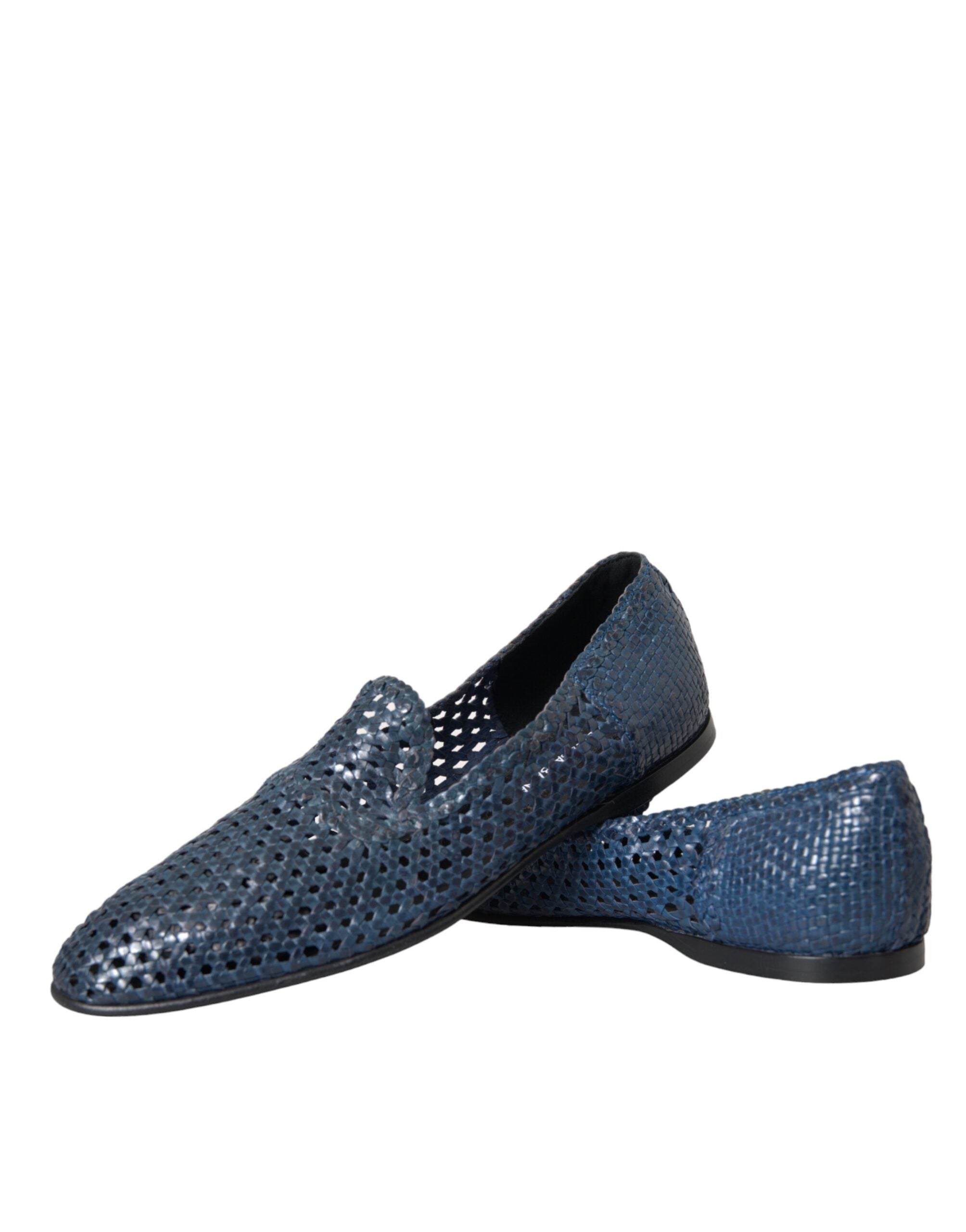 Dolce &amp; Gabbana Blue Woven Leather Slip On Loafers Men Shoes