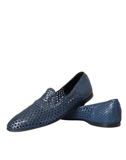 Dolce &amp; Gabbana Blue Woven Leather Slip On Loafers Men Shoes