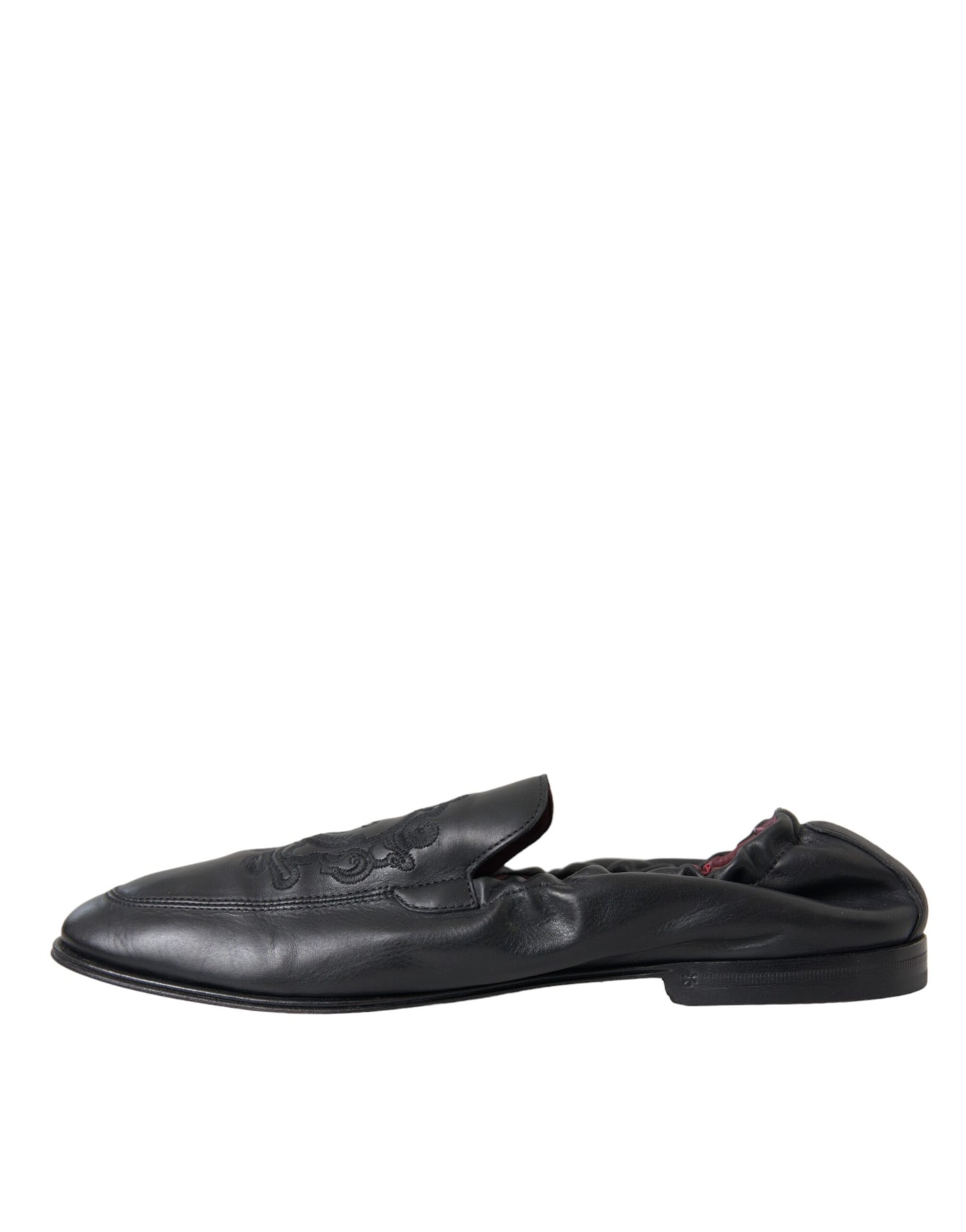 Dolce &amp; Gabbana Black Logo Embroidered Leather Loafer Men Dress Shoes