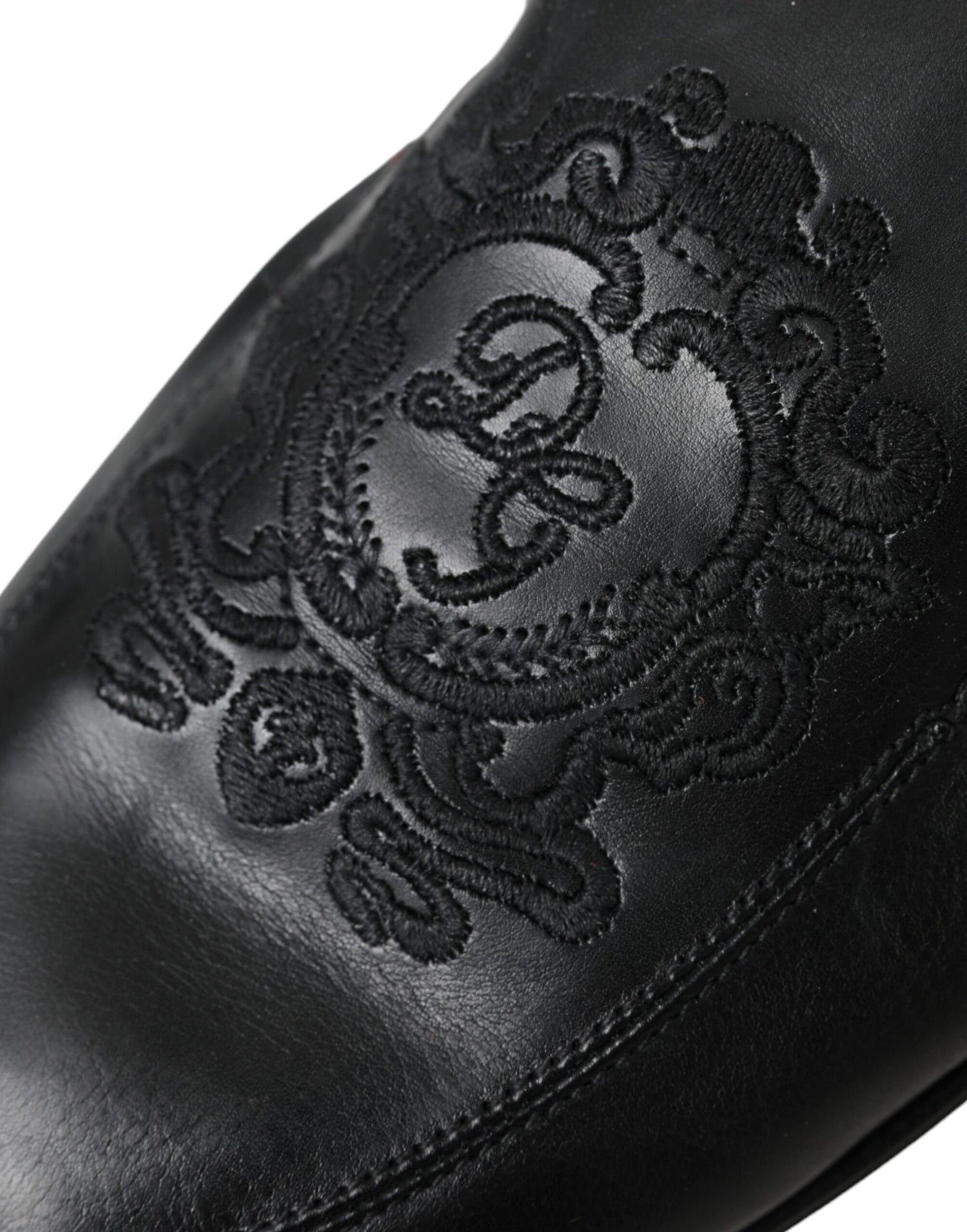 Dolce &amp; Gabbana Black Logo Embroidered Leather Loafer Men Dress Shoes