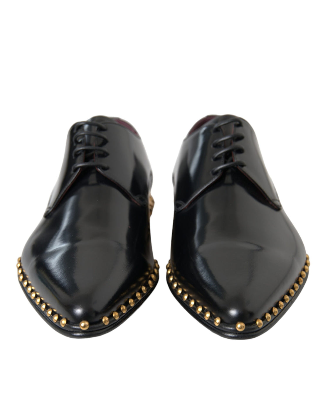 Dolce &amp; Gabbana Black Leather Gold Studded Derby Dress Shoes