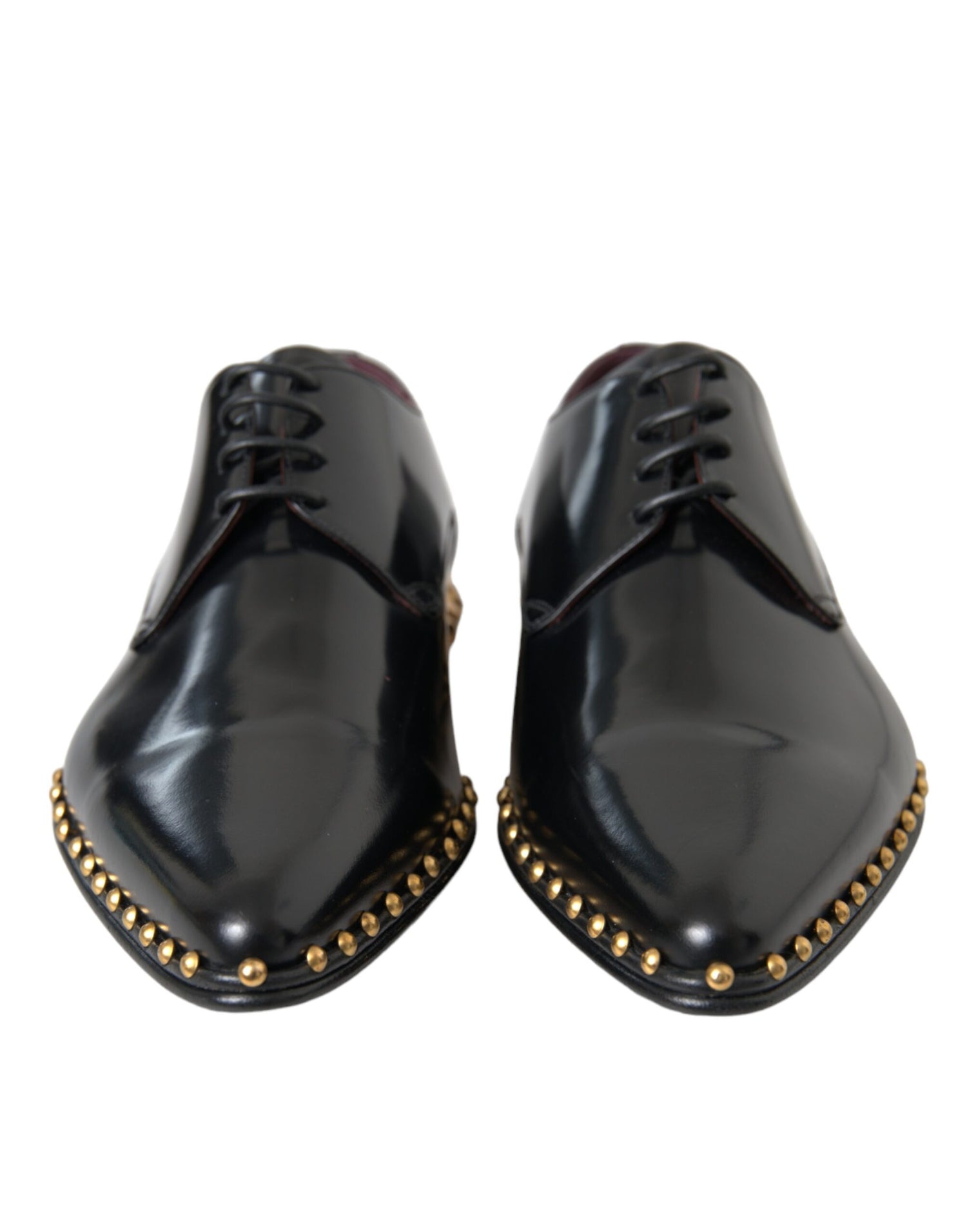 Dolce &amp; Gabbana Black Leather Gold Studded Derby Dress Shoes