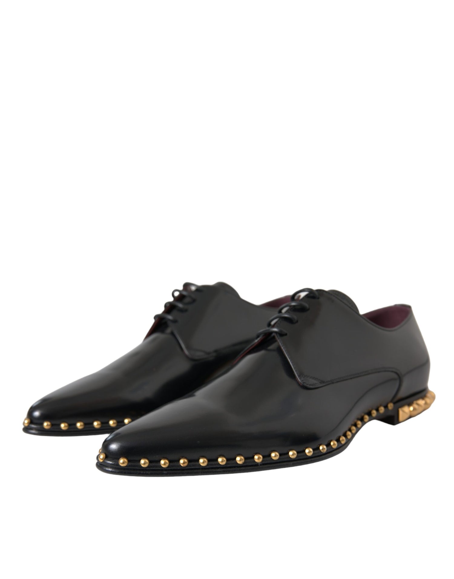 Dolce &amp; Gabbana Black Leather Gold Studded Derby Dress Shoes