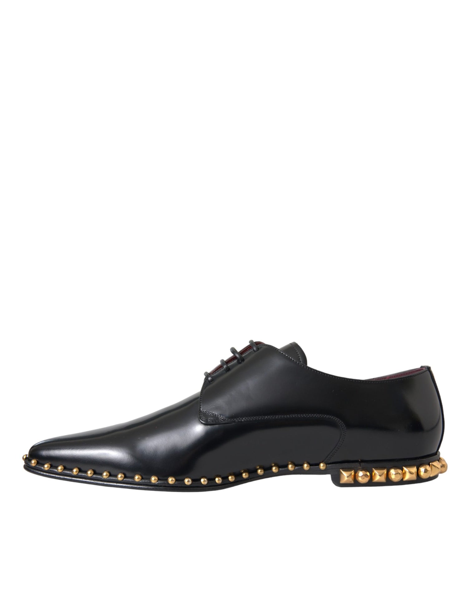 Dolce &amp; Gabbana Black Leather Gold Studded Derby Dress Shoes