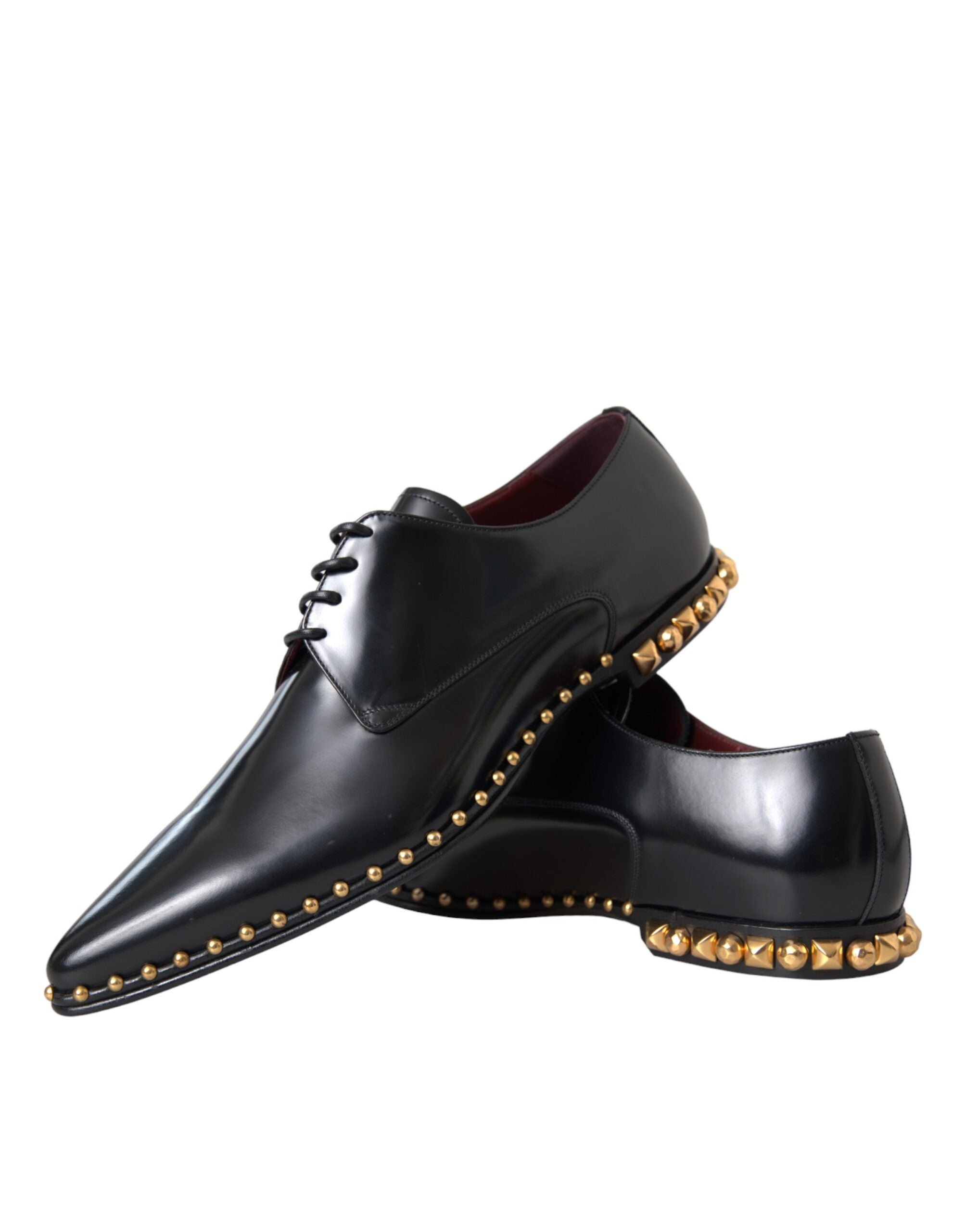 Dolce &amp; Gabbana Black Leather Gold Studded Derby Dress Shoes