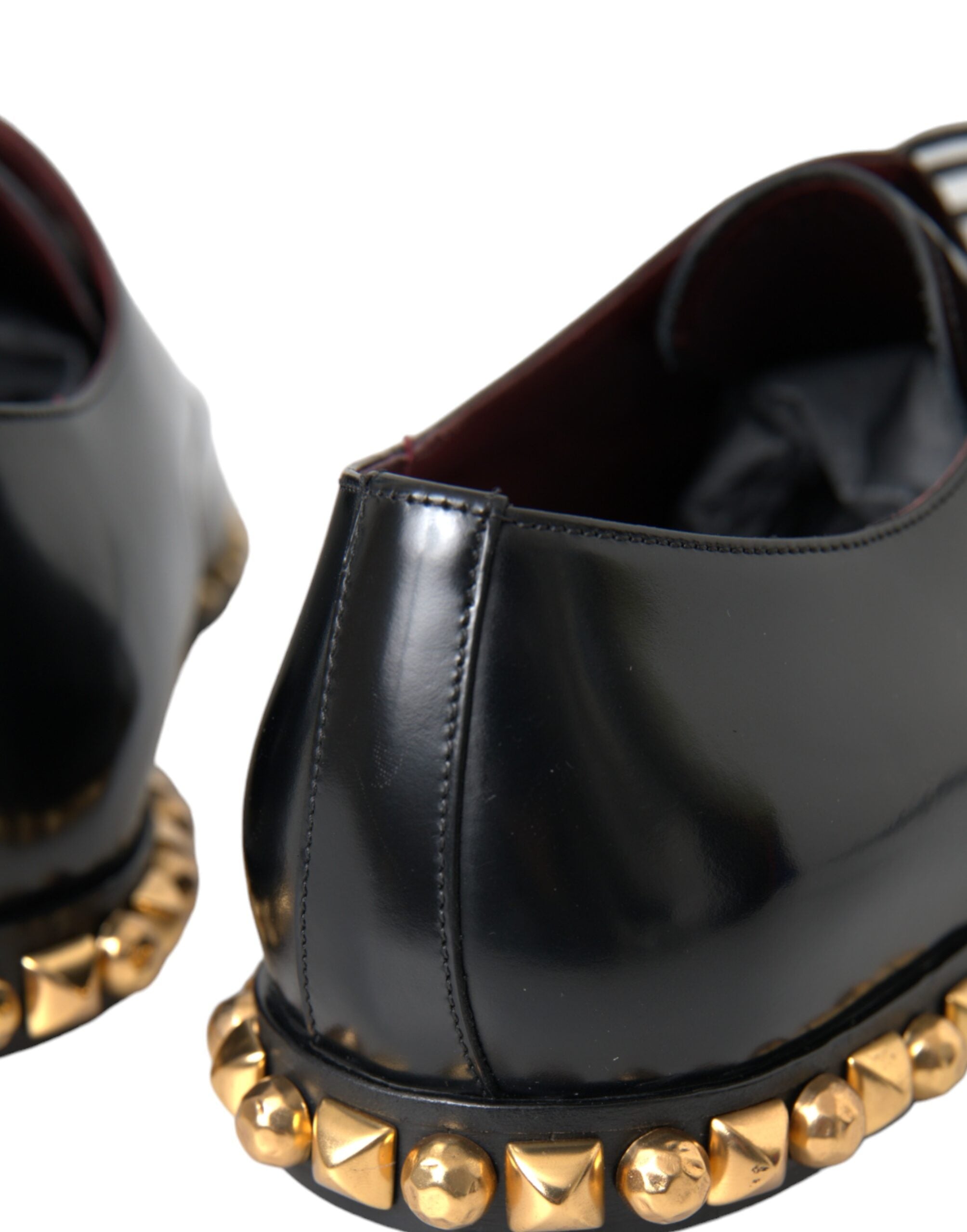 Dolce &amp; Gabbana Black Leather Gold Studded Derby Dress Shoes