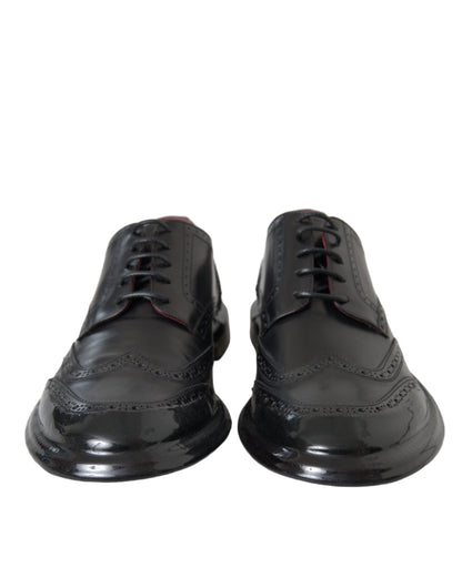 Dolce &amp; Gabbana Black Leather Oxford Wingtip Formal Men Shoes