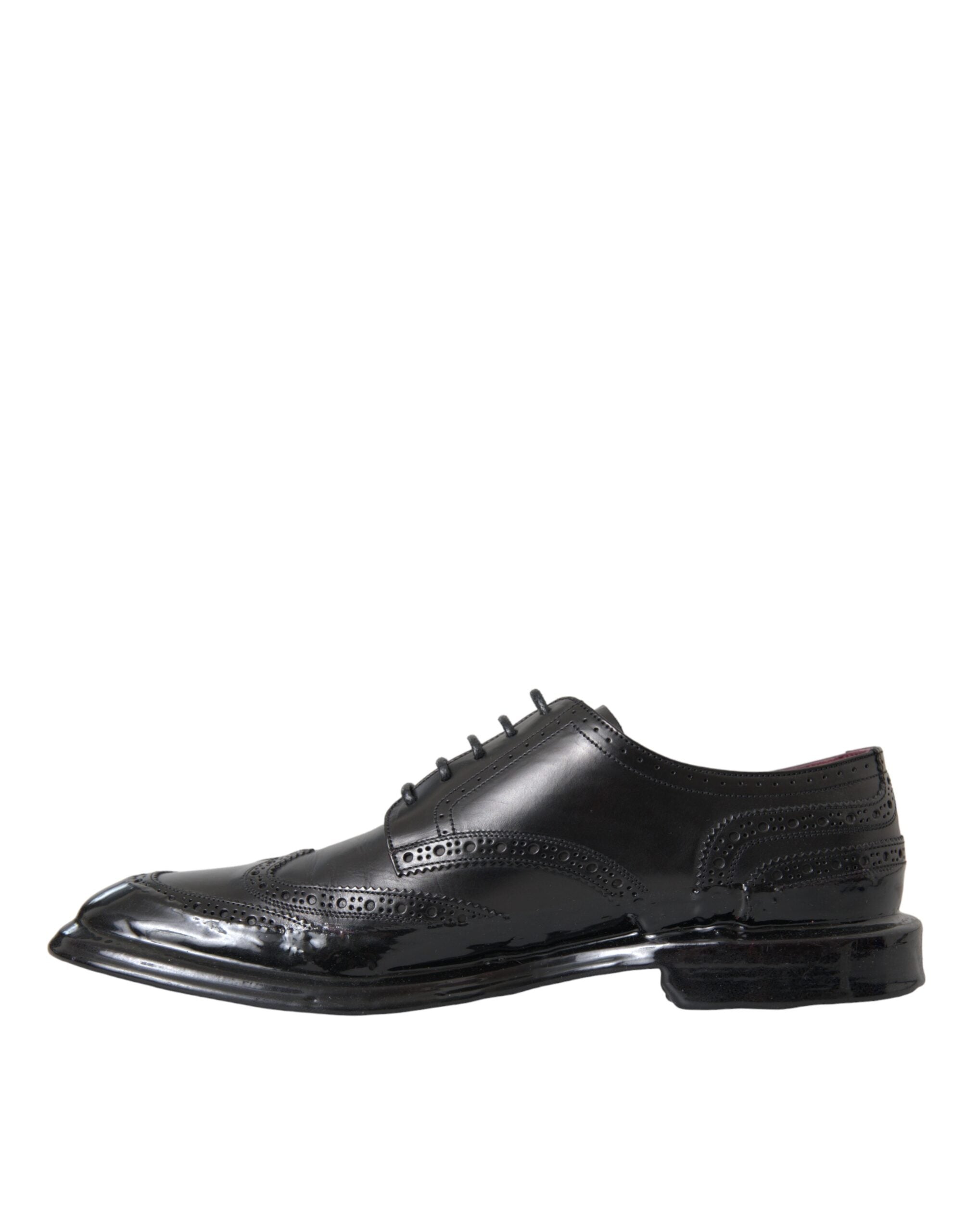 Dolce &amp; Gabbana Black Leather Oxford Wingtip Formal Men Shoes