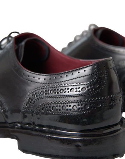 Dolce &amp; Gabbana Black Leather Oxford Wingtip Formal Men Shoes