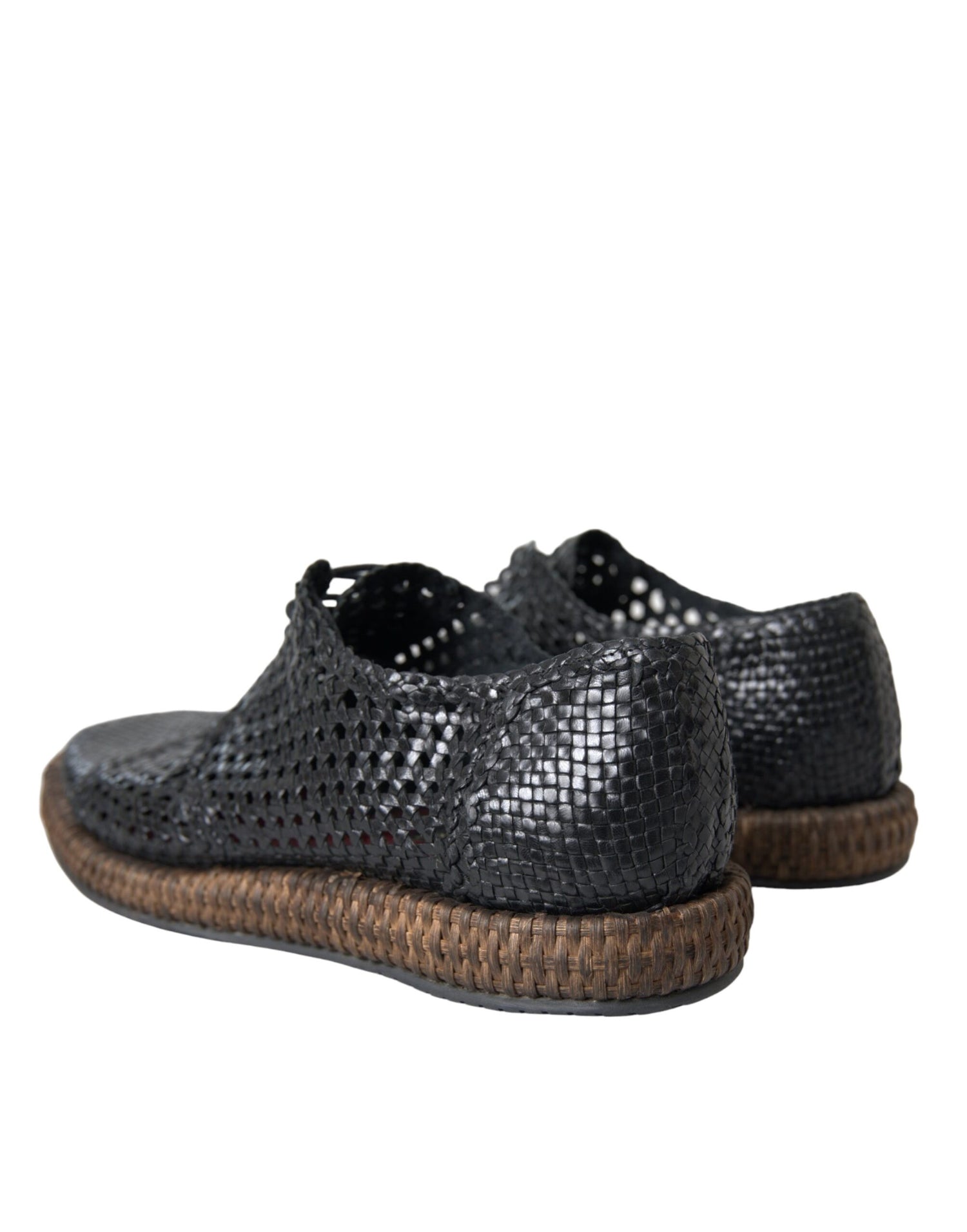 Dolce &amp; Gabbana Black Woven Goat Leather Lace Up Derby Shoes