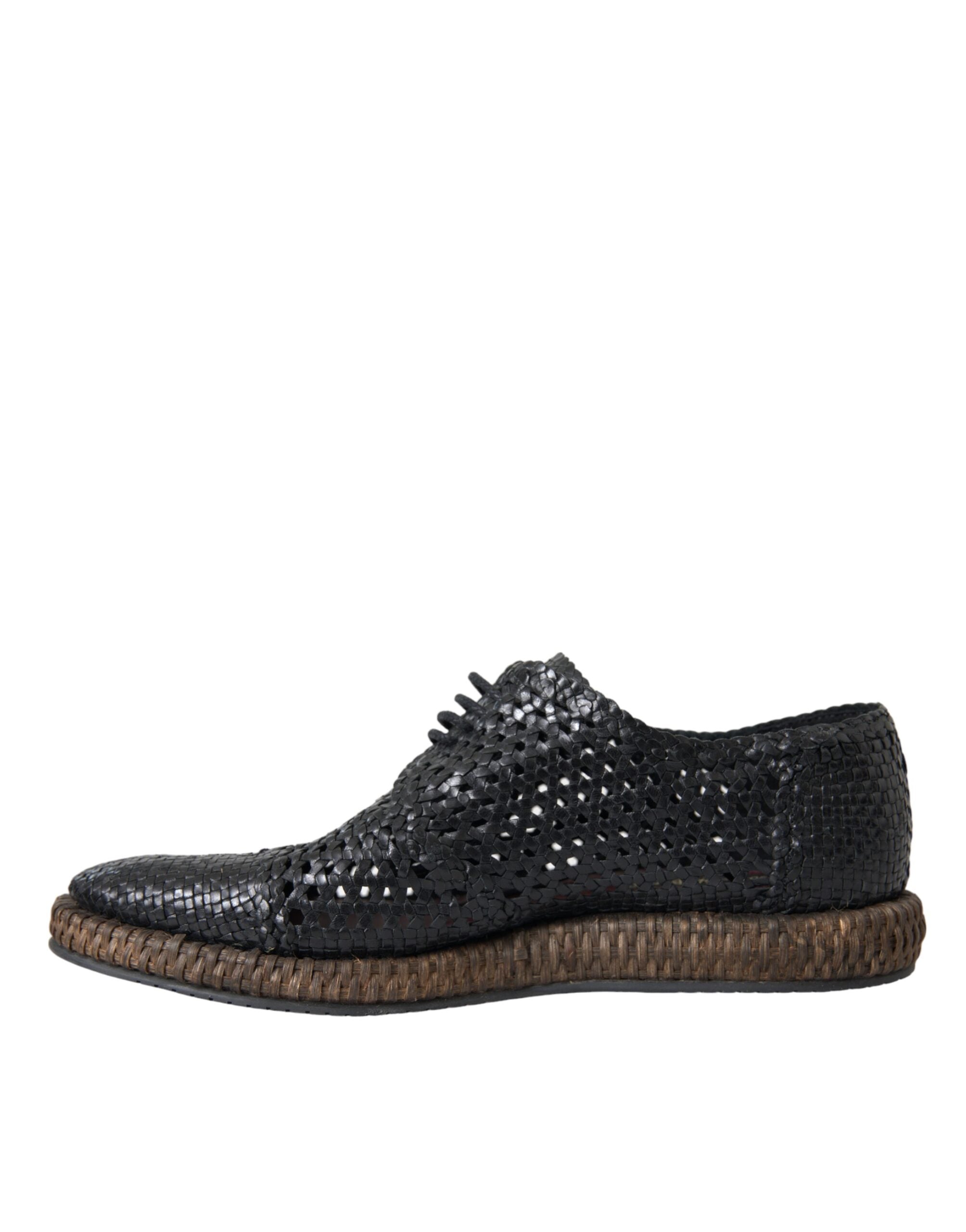 Dolce &amp; Gabbana Black Woven Goat Leather Lace Up Derby Shoes