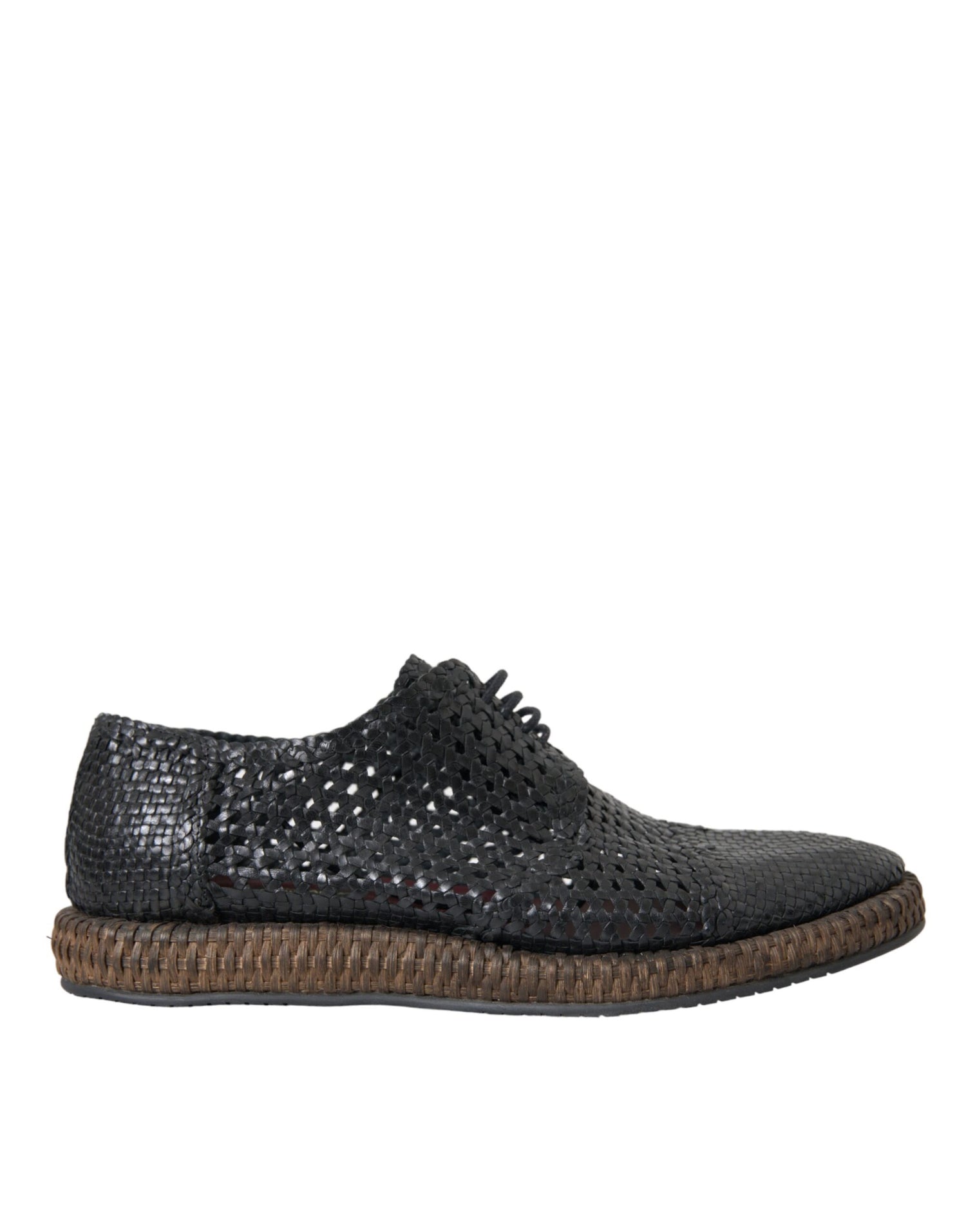 Dolce &amp; Gabbana Black Woven Goat Leather Lace Up Derby Shoes