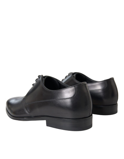 Dolce &amp; Gabbana Black Leather Derby Formal Dress Men Shoes