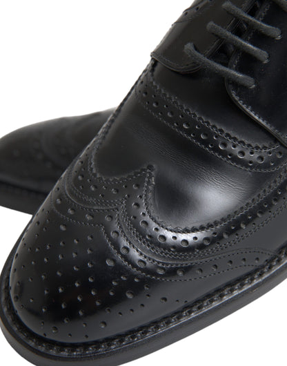 Dolce &amp; Gabbana Black Leather Oxford Wingtip Formal Men Shoes