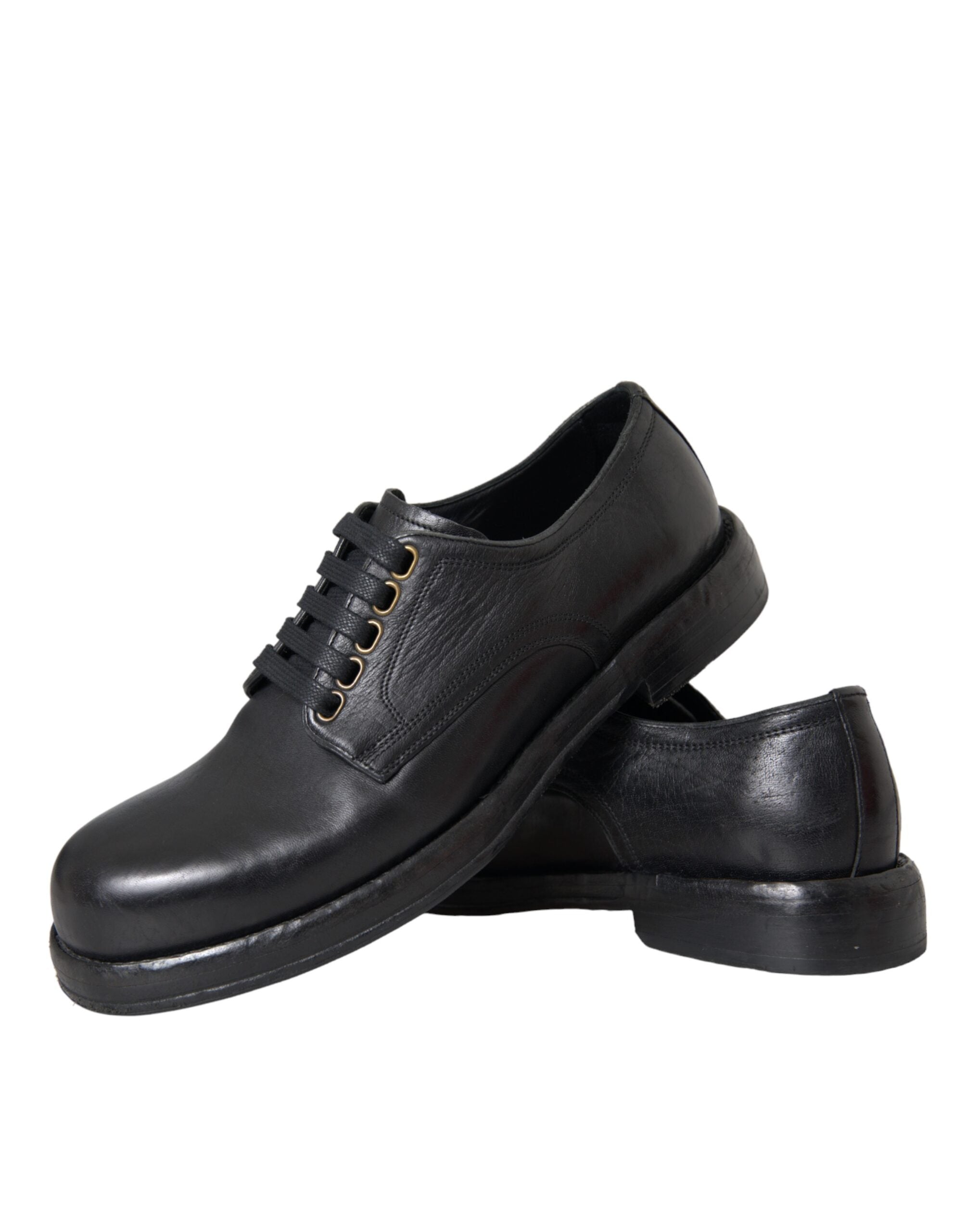 Dolce &amp; Gabbana Black Horse Leather Derby Men Dress Shoes