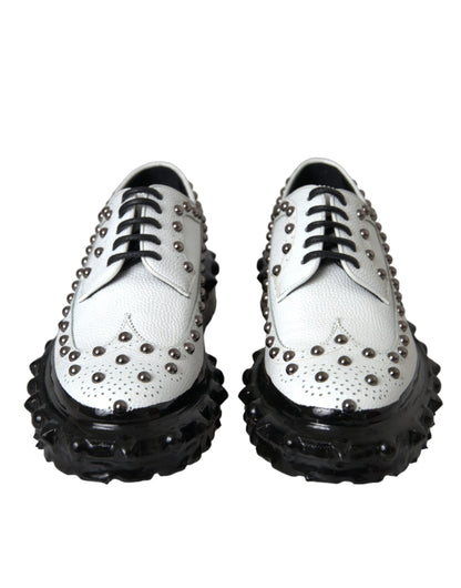 Dolce &amp; Gabbana Black White Embellished Derby Formal Shoes