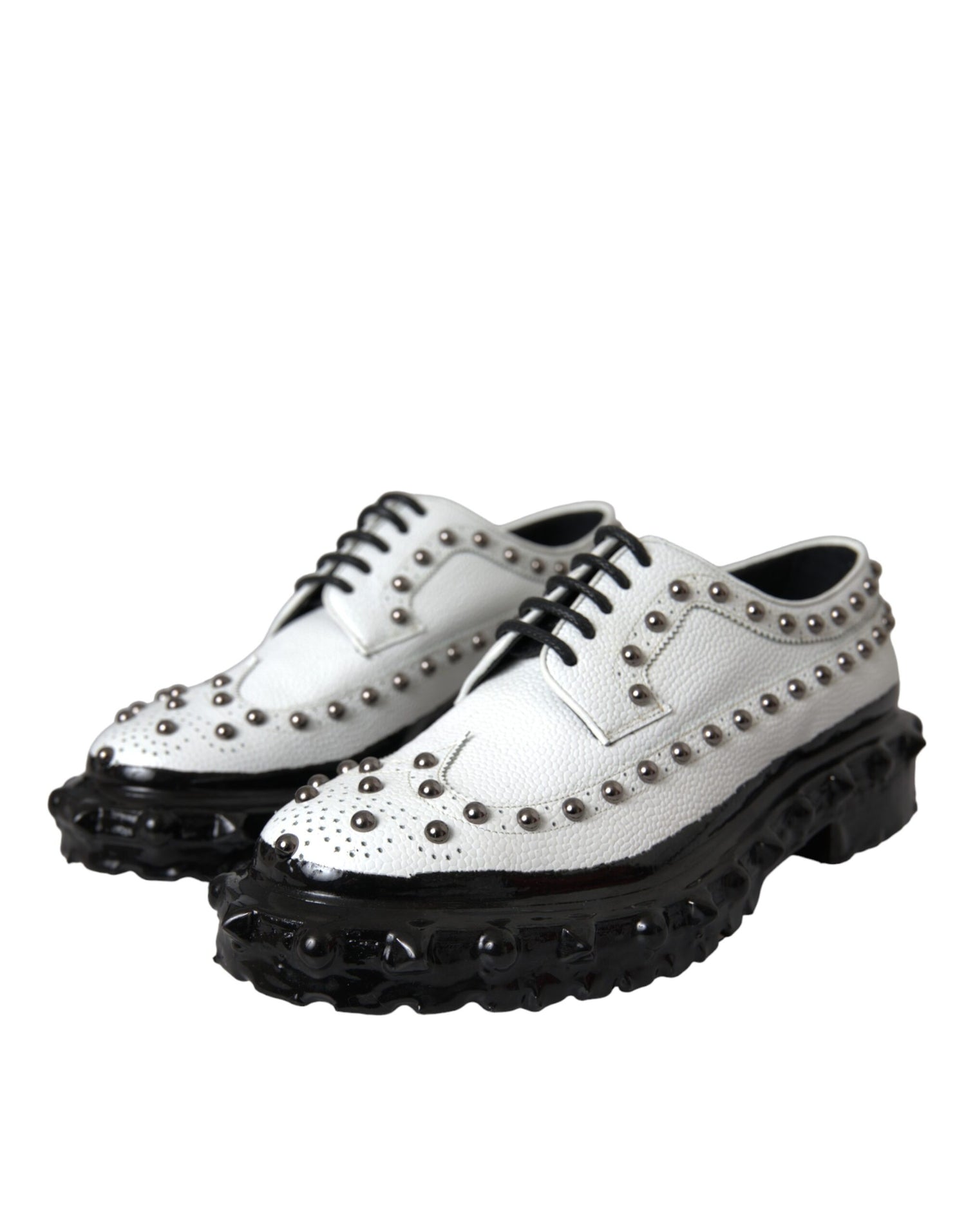 Dolce &amp; Gabbana Black White Embellished Derby Formal Shoes