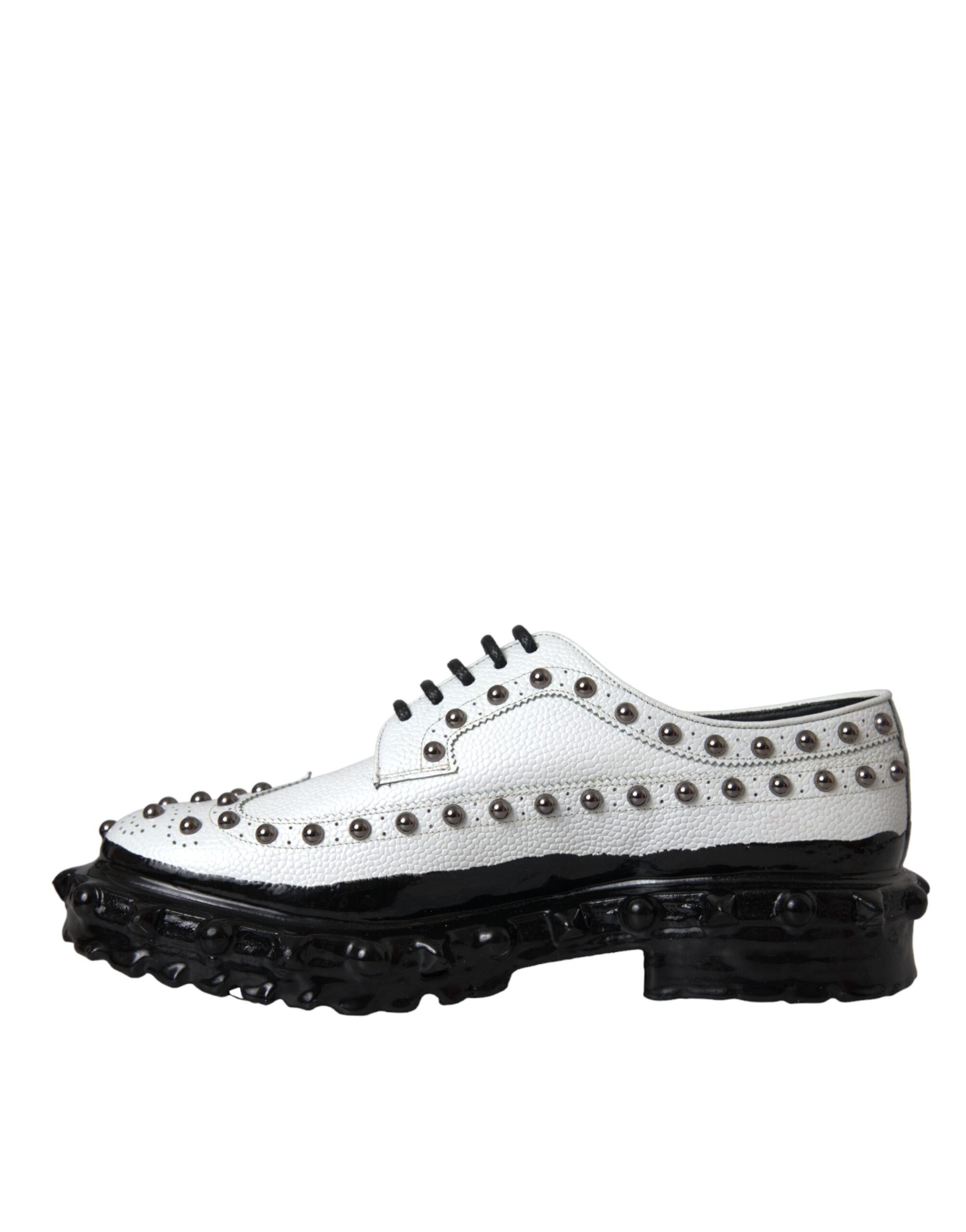 Dolce &amp; Gabbana Black White Embellished Derby Formal Shoes