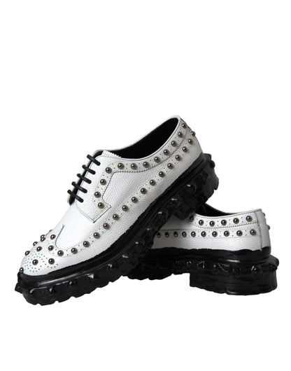 Dolce &amp; Gabbana Black White Embellished Derby Formal Shoes