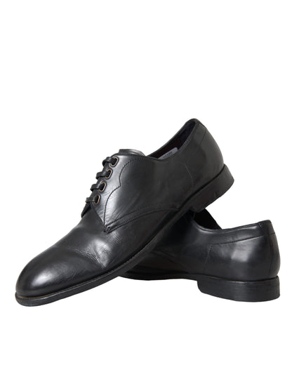 Dolce &amp; Gabbana Black Leather Derby Formal Dress Men Shoes