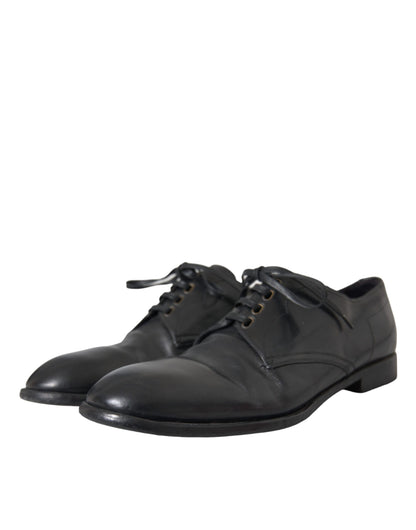 Dolce &amp; Gabbana Black Leather Derby Formal Dress Men Shoes