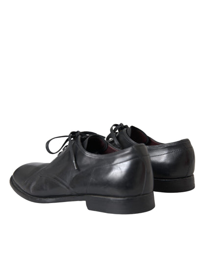 Dolce &amp; Gabbana Black Leather Derby Formal Dress Men Shoes